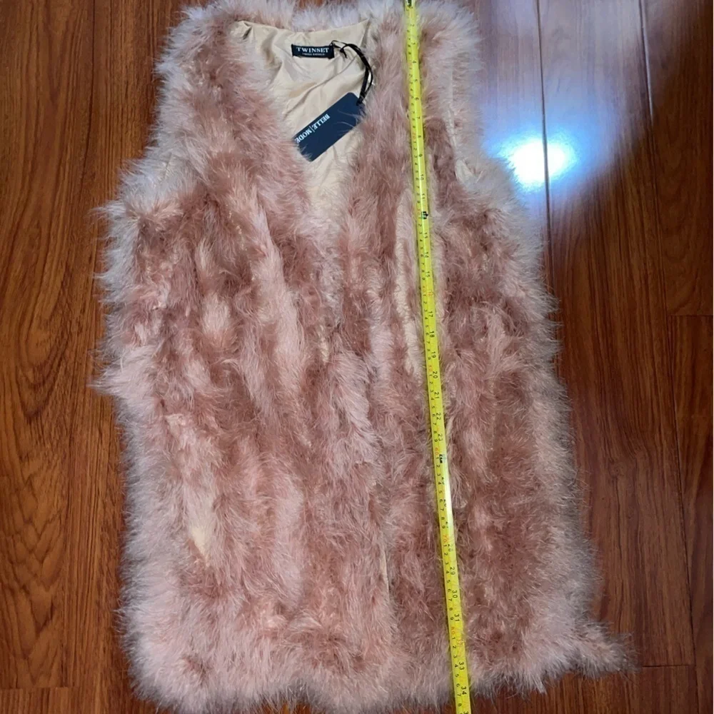 NWT TWINSET Italy genuine feather vest hip length size M in blush powder pink - Picture 8 of 12